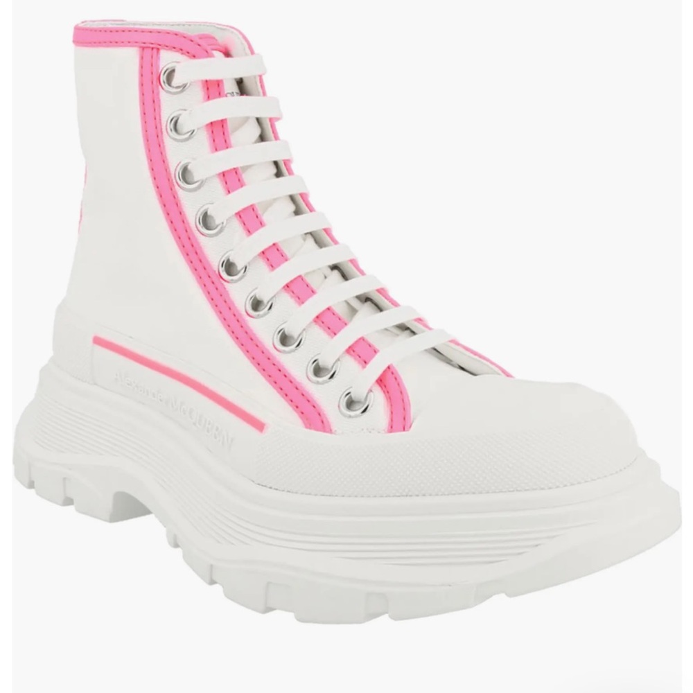 Alexander McQueen Tread Slick White and Pink High-Top Sneakers